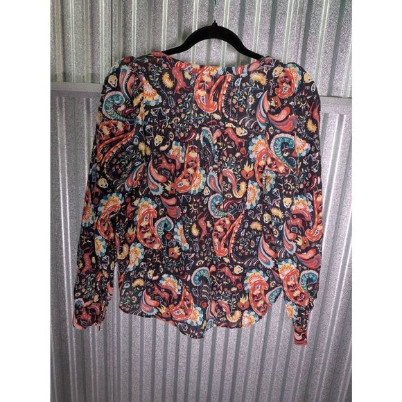 LOFT Pink and Brown Paisley Shirt Blouse Top Long Sleeves Women's Extra Size Sma - Picture 5 of 6